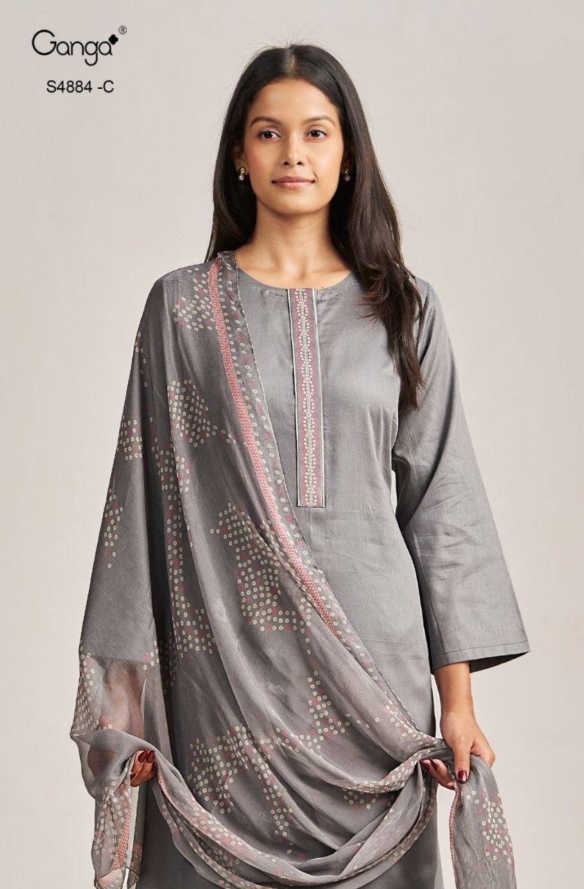 GAURA 4884 by GANGA Fashion 4884 a TO 4884 d SERIES Stylish Beautiful Colourful PREMIUM PURE COTTON Dresses At Wholesale Price